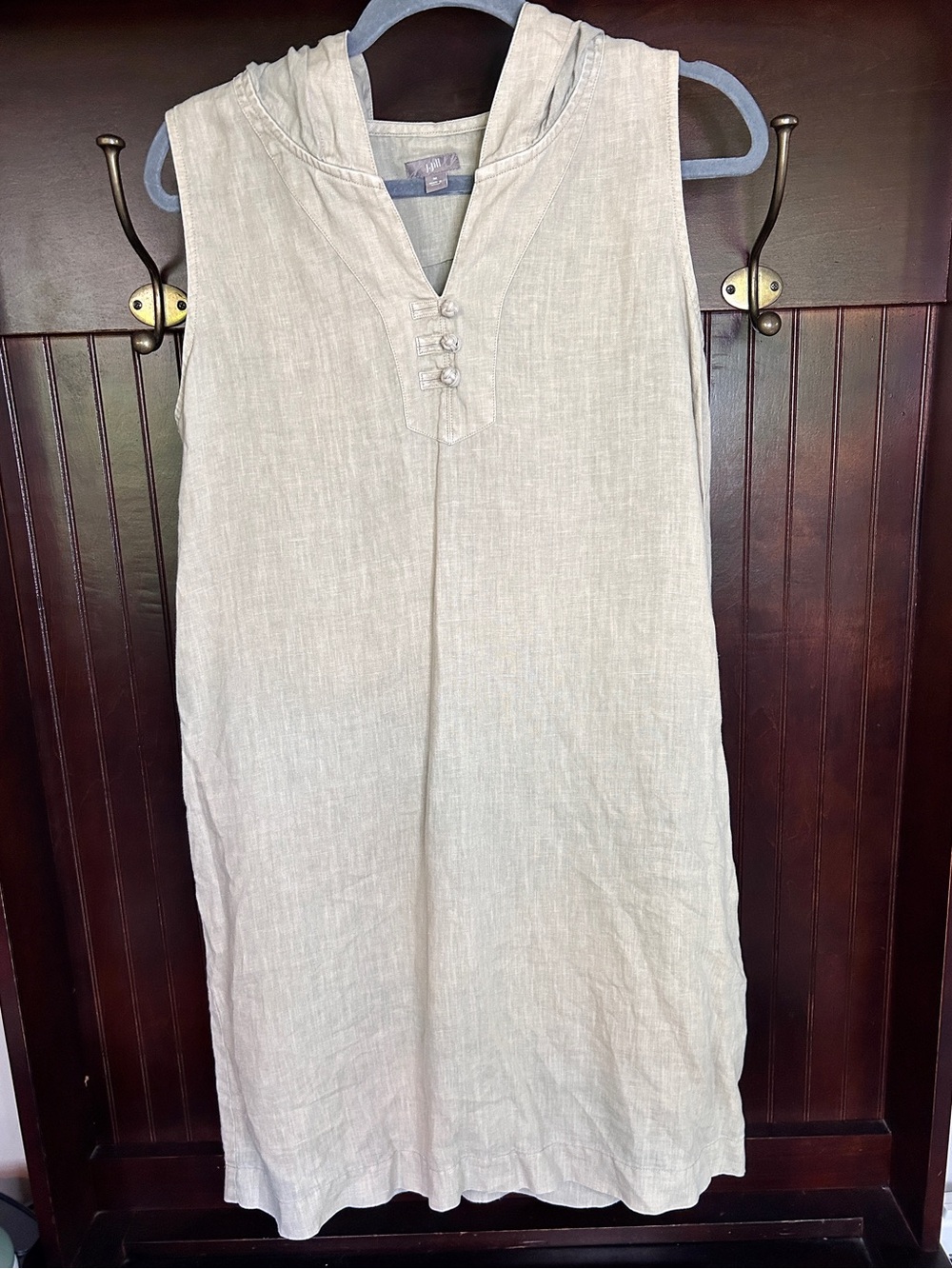 J. JILL 100% Linen Sleeveless Shift Dress Relaxed Hooded Travel Casual Khaki | M - Picture 3 of 9